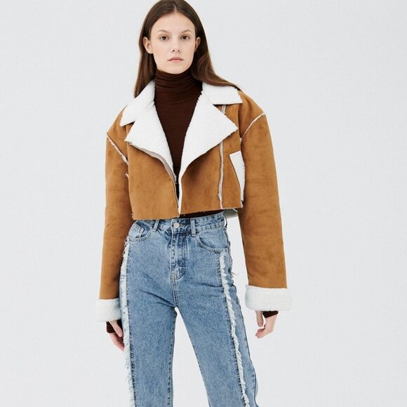 Storets Harlow Faux Shearling Cropped Jacket S/M - Picture 4 of 16